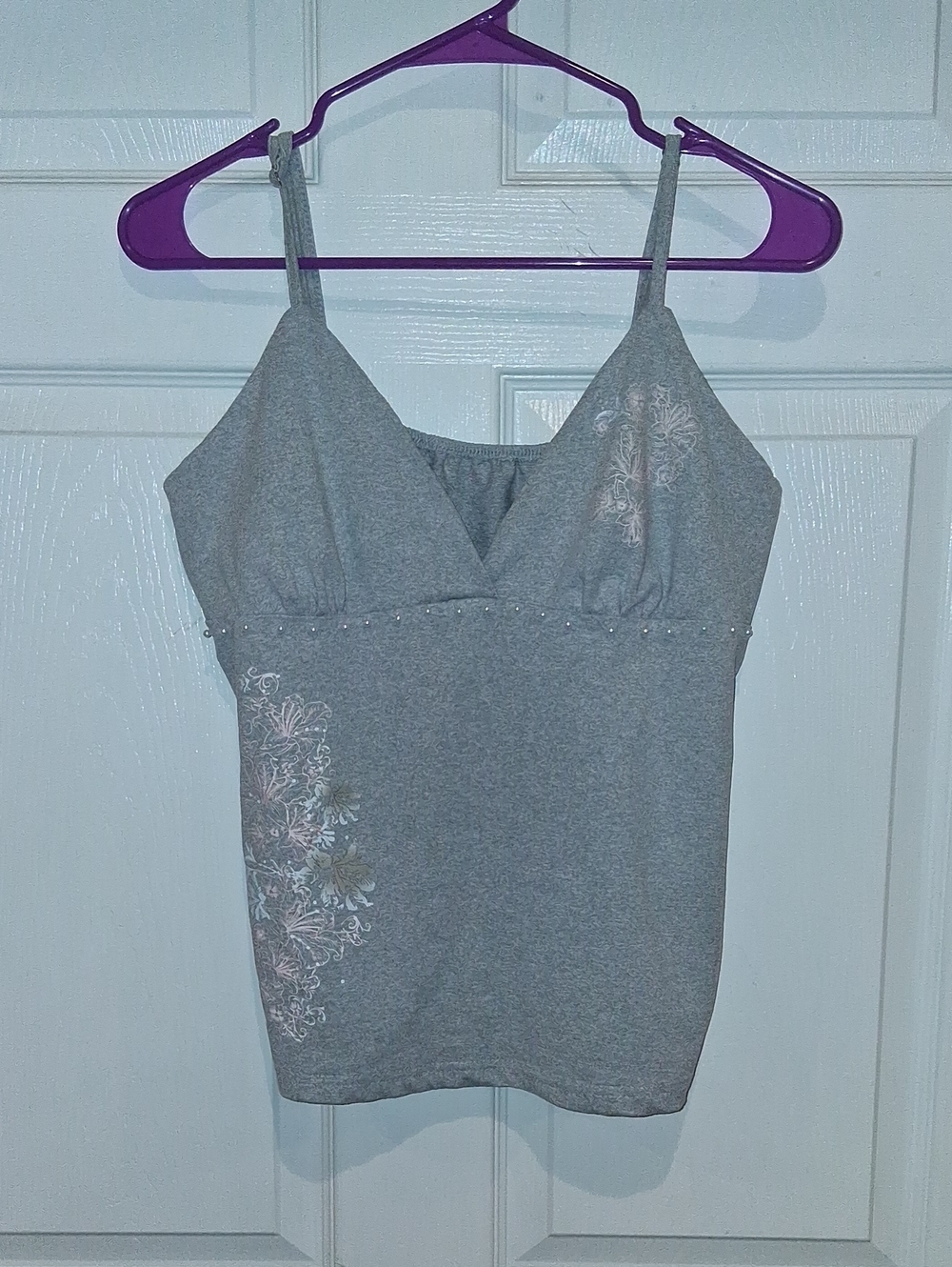 Source Unknown Gray Floral Spaghetti-Strap Camisole